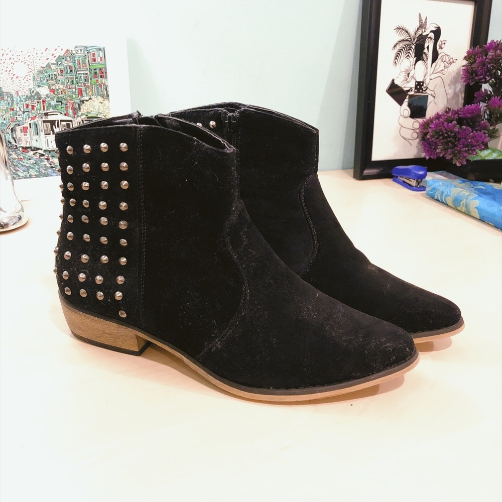 Suede Studded Cowboy Booties